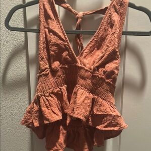 Cotton Candy LA Peach Textured Halter Top